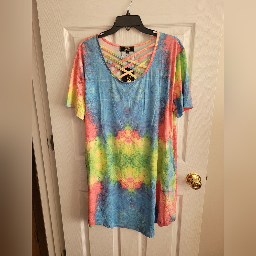 L&B Neon Tie Dye Criss Cross Tshirt Dress